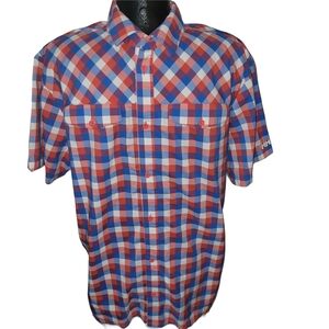 Helly Hansen Men's Red and Blue Checkered Short Sleeve Outdoor Shirt XL